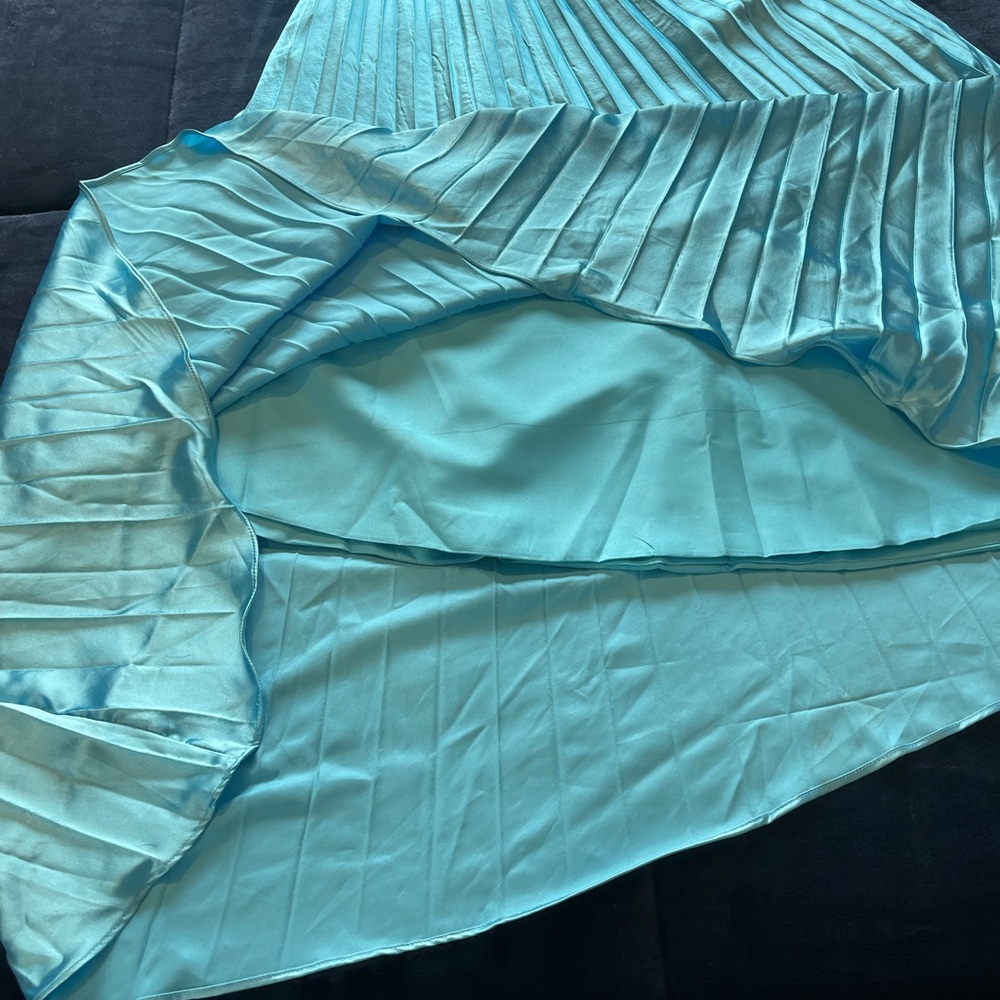 NWT Elegant One-Shoulder Lined Satin Dress in Sky Blue 8 - Picture 15 of 16